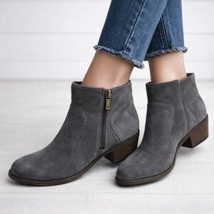 Lucky Brand Gray Suede Ankle Boots Booties Sz 7.5 Low Heel